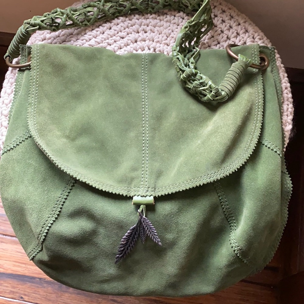 Green boho suede bag